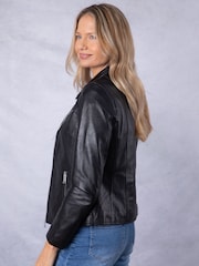 Lakeland Leather Black Newland Centre Zip Biker Jacket - Image 8 of 9