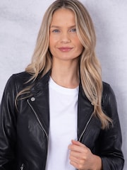 Lakeland Leather Black Newland Centre Zip Biker Jacket - Image 9 of 9
