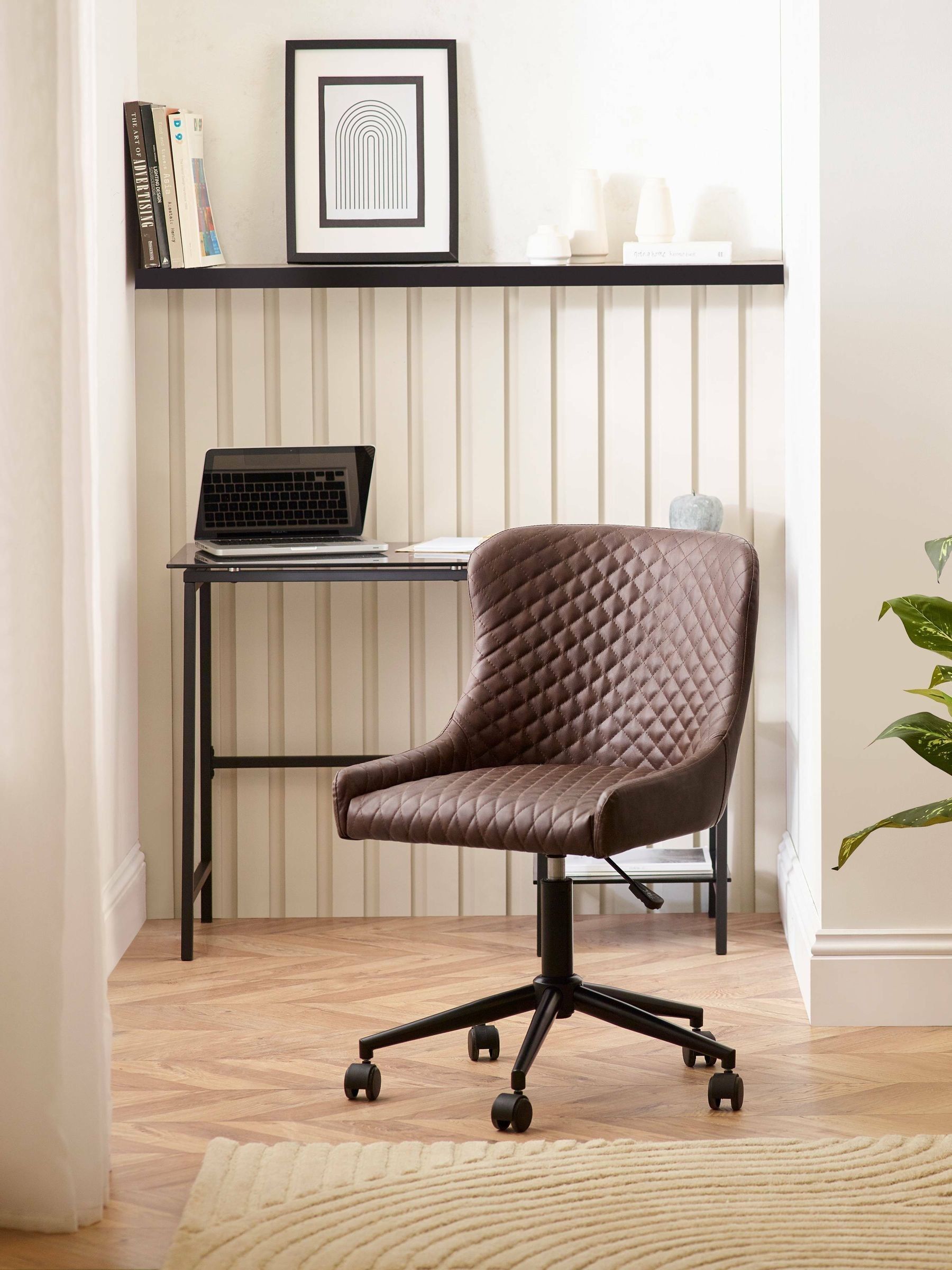 Julian Bowen Luxe Office Chair - Brown Faux Leather - Height Adjustable - Quilted Detailing - Image 6