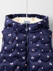 JoJo Maman Bébé Blue Floral Quilted Cosy Lined Gilet - Image 3 of 4