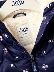 JoJo Maman Bébé Blue Floral Quilted Cosy Lined Gilet - Image 4 of 4