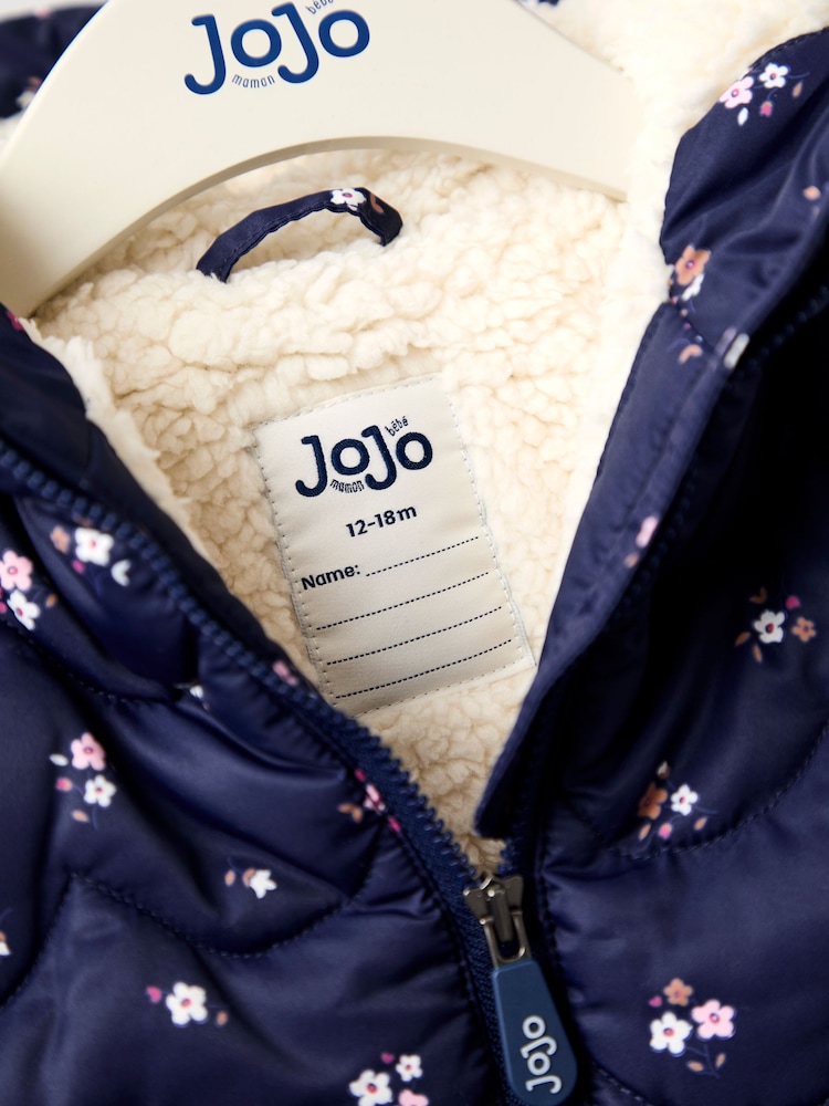 JoJo Maman Bébé Blue Floral Quilted Cosy Lined Gilet - Image 4 of 4