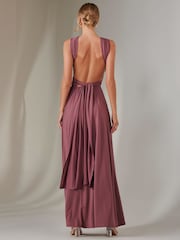 Jolie Moi Purple Halter Neck Maxi Bridesmaid Dress - Image 3 of 7