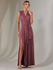 Jolie Moi Purple Halter Neck Maxi Bridesmaid Dress - Image 4 of 7
