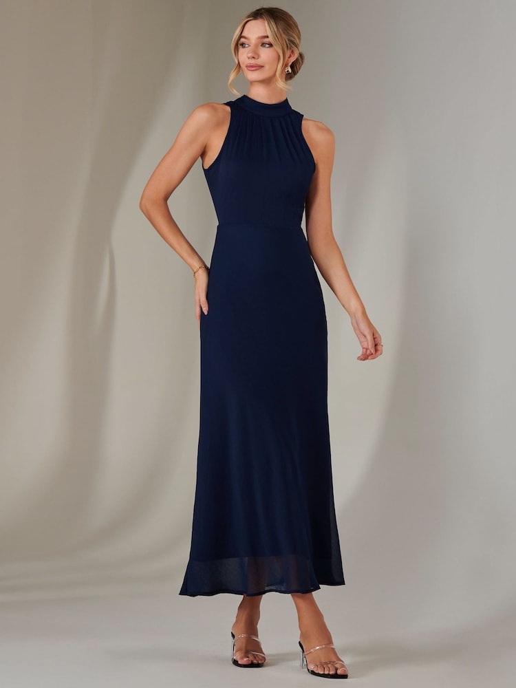 Jolie Moi Blue Halter Neck Open Back Chiffon Maxi Dress - Image 1 of 8