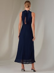 Jolie Moi Blue Halter Neck Open Back Chiffon Maxi Dress - Image 2 of 8