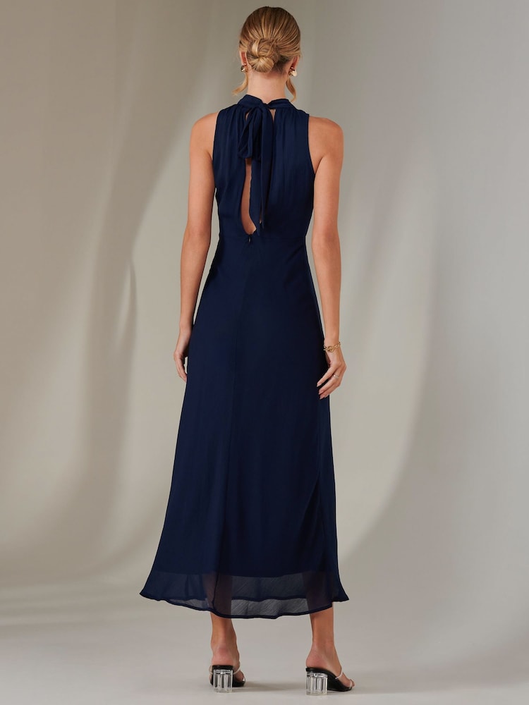 Jolie Moi Blue Halter Neck Open Back Chiffon Maxi Dress - Image 2 of 8