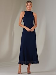 Jolie Moi Blue Halter Neck Open Back Chiffon Maxi Dress - Image 5 of 8