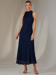 Jolie Moi Blue Halter Neck Open Back Chiffon Maxi Dress - Image 7 of 8