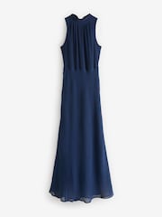 Jolie Moi Blue Halter Neck Open Back Chiffon Maxi Dress - Image 8 of 8