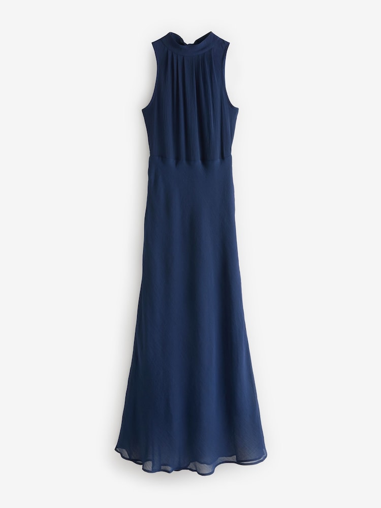 Jolie Moi Blue Halter Neck Open Back Chiffon Maxi Dress - Image 8 of 8