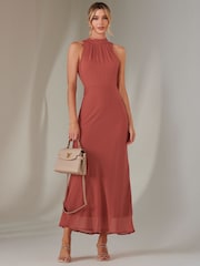 Jolie Moi Orange Halter Neck Open Back Chiffon Maxi Dress - Image 1 of 7