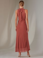 Jolie Moi Orange Halter Neck Open Back Chiffon Maxi Dress - Image 2 of 7