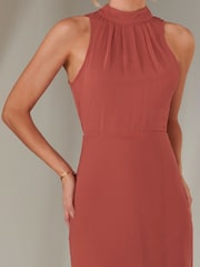 Jolie Moi Orange Halter Neck Open Back Chiffon Maxi Dress - Image 3 of 7