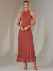 Jolie Moi Orange Halter Neck Open Back Chiffon Maxi Dress - Image 6 of 7