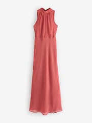 Jolie Moi Orange Halter Neck Open Back Chiffon Maxi Dress - Image 7 of 7