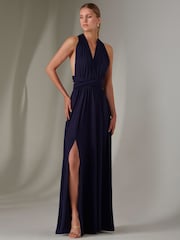 Jolie Moi Blue Halter Neck Maxi Bridesmaid Dress - Image 1 of 7