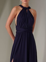Jolie Moi Blue Halter Neck Maxi Bridesmaid Dress - Image 3 of 7