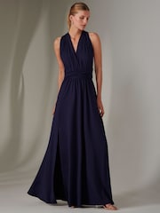 Jolie Moi Blue Halter Neck Maxi Bridesmaid Dress - Image 4 of 7