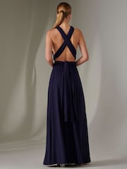 Jolie Moi Blue Halter Neck Maxi Bridesmaid Dress - Image 5 of 7