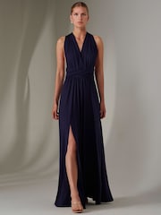 Jolie Moi Blue Halter Neck Maxi Bridesmaid Dress - Image 6 of 7