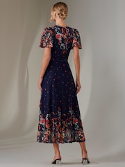 Jolie Moi Blue Mirror Print Mesh Wrap Maxi Dress - Image 2 of 8