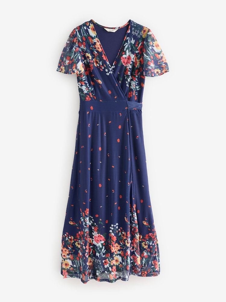 Jolie Moi Blue Mirror Print Mesh Wrap Maxi Dress - Image 8 of 8 Jolie Moi Blue Mirror Print Mesh Wrap Maxi Dress - Image 8 of 8
