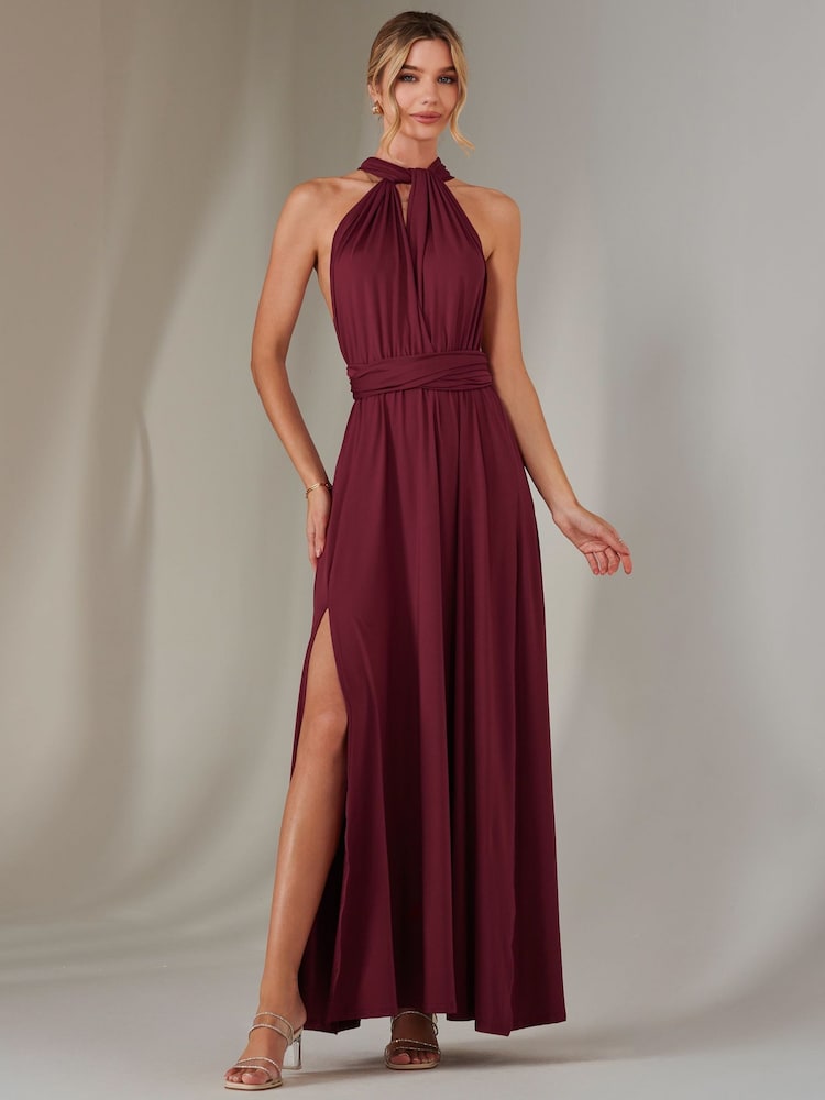 Jolie Moi Red Halter Neck Maxi Bridesmaid Dress - Image 1 of 7