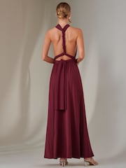 Jolie Moi Red Halter Neck Maxi Bridesmaid Dress - Image 3 of 7