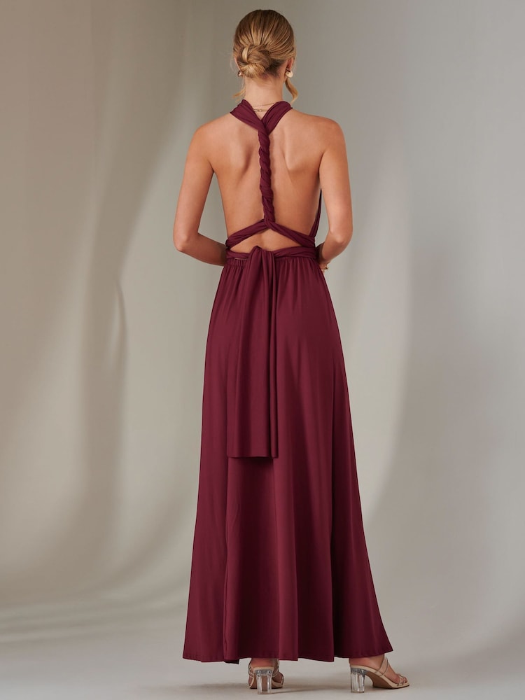 Jolie Moi Red Halter Neck Maxi Bridesmaid Dress - Image 3 of 7