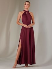 Jolie Moi Red Halter Neck Maxi Bridesmaid Dress - Image 4 of 7