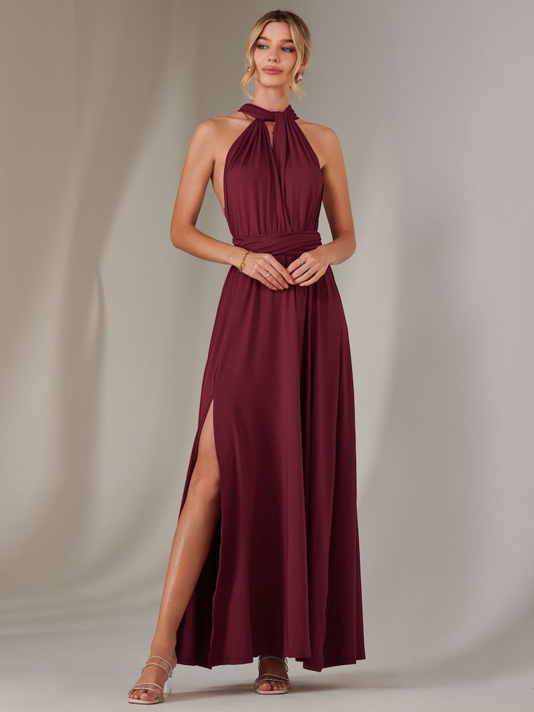 Jolie Moi Red Halter Neck Maxi Bridesmaid Dress - Image 4 of 7
