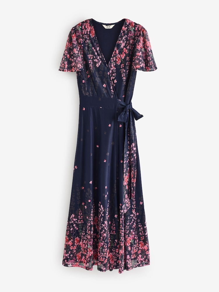 Jolie Moi Blue Mirror Print Mesh Wrap Maxi Dress - Image 7 of 7 Jolie Moi Blue Mirror Print Mesh Wrap Maxi Dress - Image 7 of 7