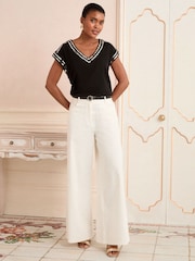 Love & Roses Black Sequin Trim Petite V-Neck Jersey T-Shirt - Image 3 of 4