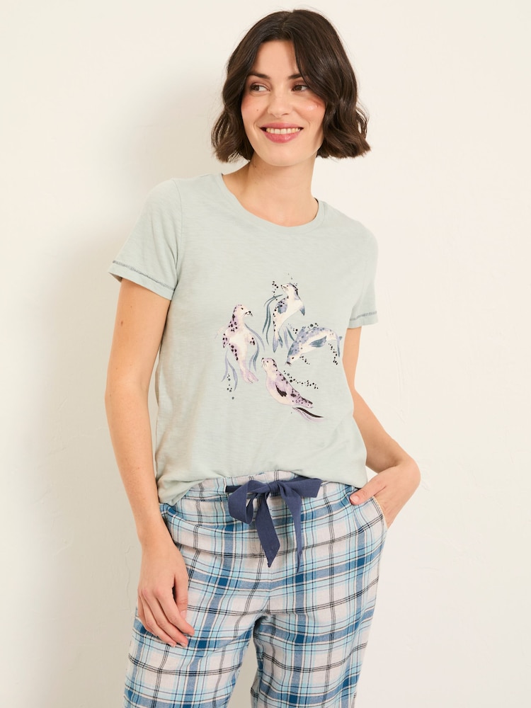 FatFace Natalie Pale Blue Seal Graphic T Shirt - Image 1 of 5 FatFace Natalie Pale Blue Seal Graphic T Shirt - Image 1 of 5