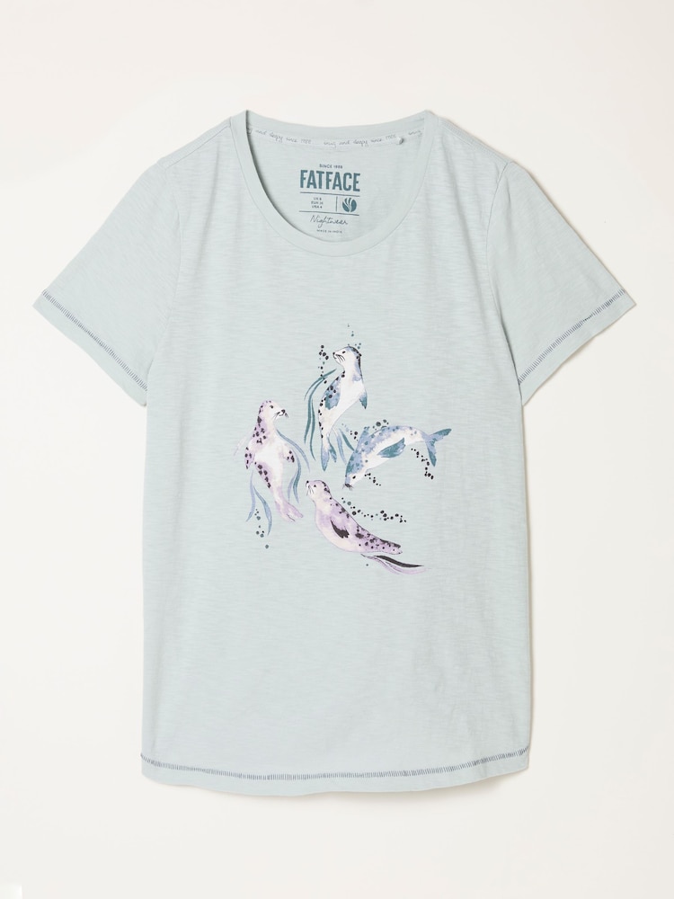 FatFace Natalie Pale Blue Seal Graphic T Shirt - Image 5 of 5