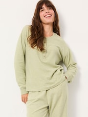 FatFace Pistachio Green Henley Lounge Top - Image 1 of 4