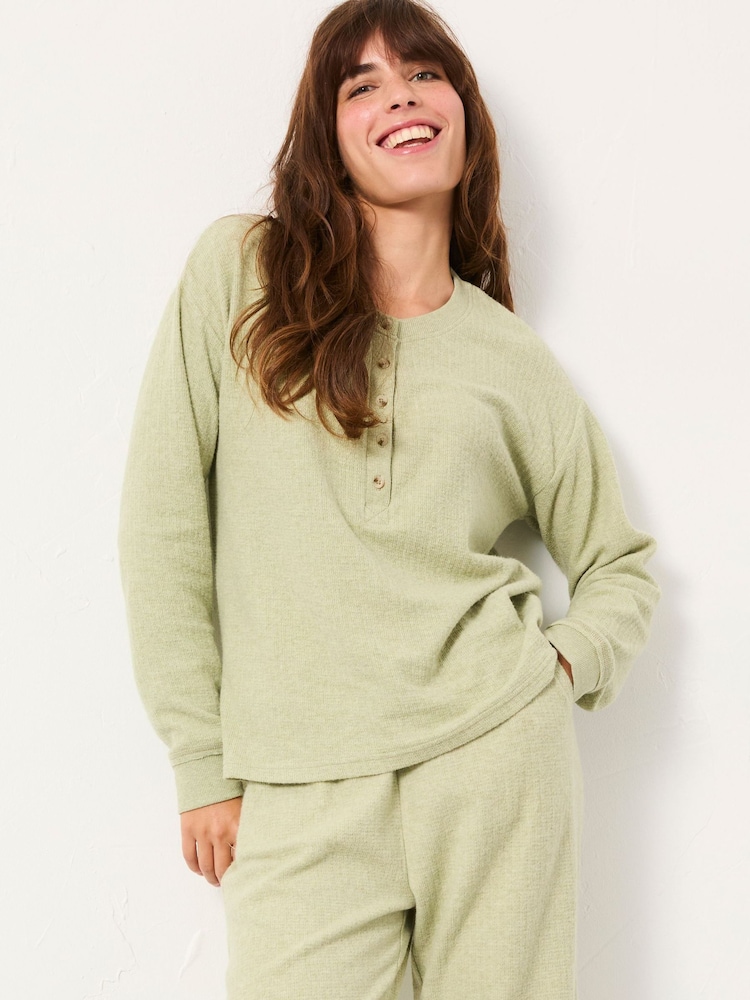 FatFace Pistachio Green Henley Lounge Top - Image 1 of 4