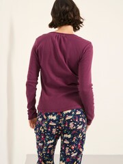 FatFace Lila Purple Pointelle Henley Top - Image 2 of 5