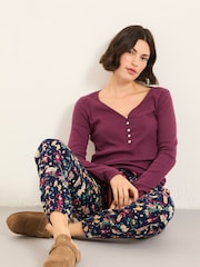 FatFace Lila Purple Pointelle Henley Top - Image 4 of 5