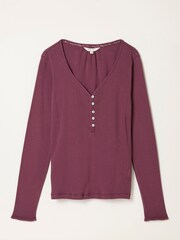 FatFace Lila Purple Pointelle Henley Top - Image 5 of 5