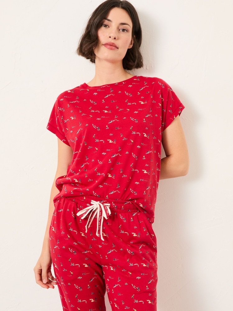 FatFace Red Ski Ditsy Jersey Pyjama Set - Image 1 of 8