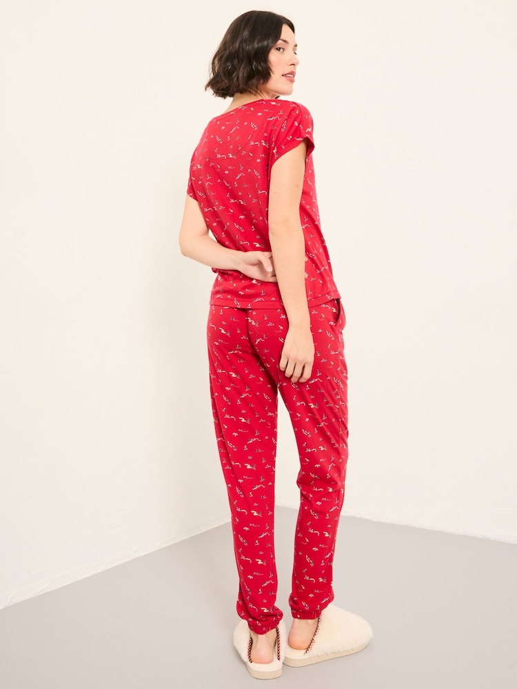 FatFace Red Ski Ditsy Jersey Pyjama Set - Image 2 of 8