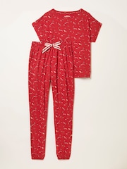 FatFace Red Ski Ditsy Jersey Pyjama Set - Image 7 of 8