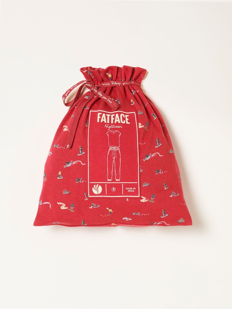 FatFace Red Ski Ditsy Jersey Pyjama Set - Image 8 of 8