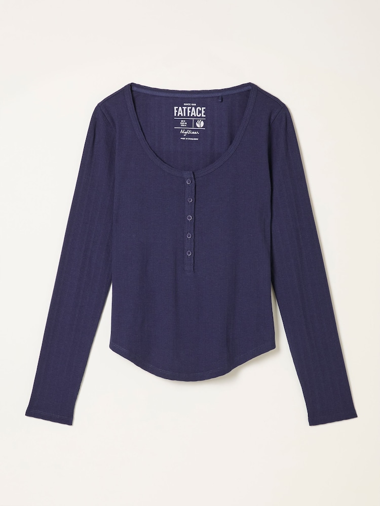 FatFace Hattie Navy Henley Pyjama Top - Image 6 of 6
