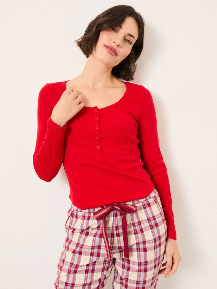 FatFace Hattie Red Henley Pyjama Top - Image 1 of 6