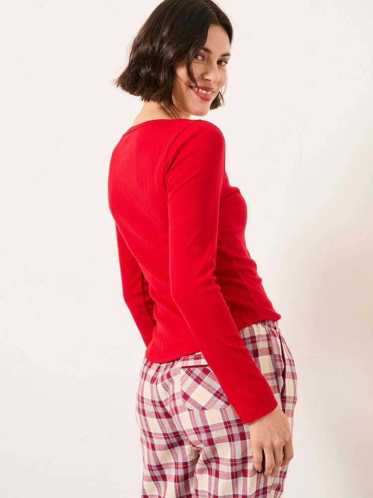 FatFace Hattie Red Henley Pyjama Top - Image 2 of 6