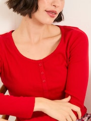 FatFace Hattie Red Henley Pyjama Top - Image 5 of 6