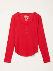 FatFace Hattie Red Henley Pyjama Top - Image 6 of 6